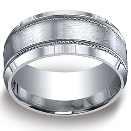 10mm Argentium Silver Satin Rope Edge Men's Wedding Band