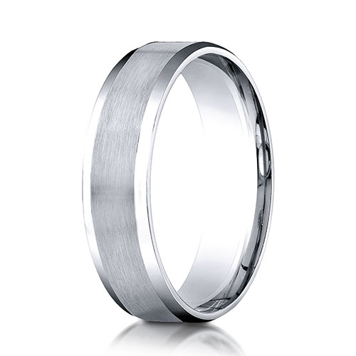 6mm 14K White Gold Beveled Edge Satin Finished Benchmark Wedding Band