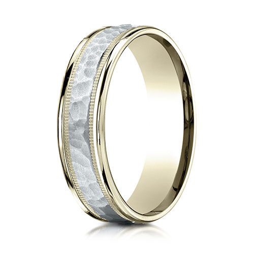 6mm 14k Two-Tone Hammered Benchmark Wedding Band