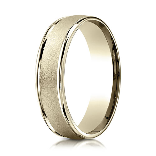 6mm 14K Yellow Gold Wired Finished Benchmark Wedding Band