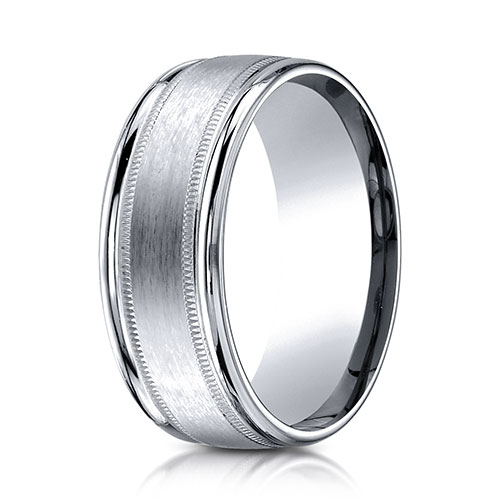 8mm 14K White Gold Milgrain Benchmark Wedding Ring