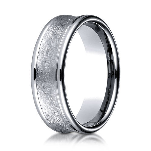 7.5mm 14K White Gold Swirled Finish Benchmark Wedding Band
