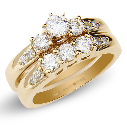 3 Stone Wedding Ring Set