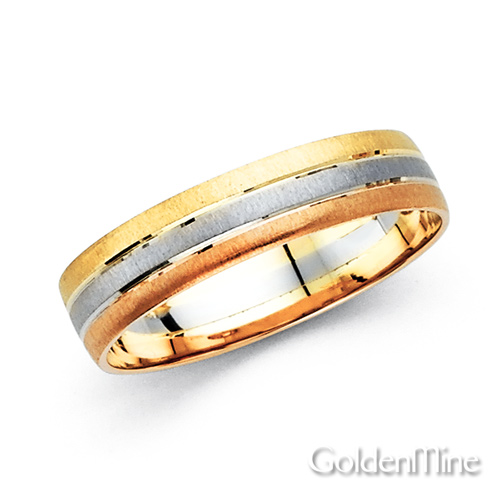 5mm Triple Row 14K TriGold Wedding Band