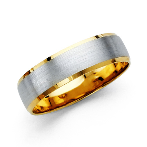 6mm Brushed Center 14K Two-Tone Gold Men's Wedding Band