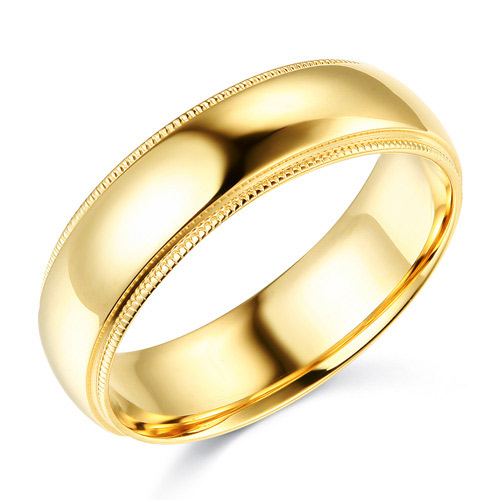 6mm Classic Light Comfort-Fit Dome Milgrain Wedding Band - 10K, 14K, 18K Yellow Gold