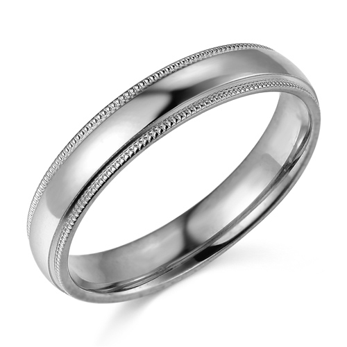 4mm Classic Light Dome Milgrain Wedding Band - 14K White Gold