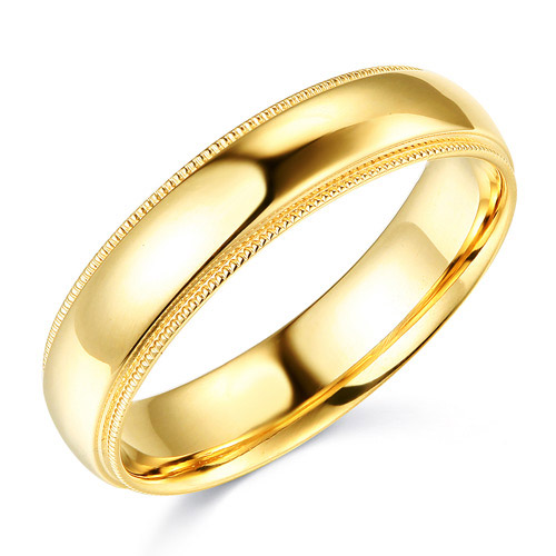 5mm Classic Light Dome Milgrain Wedding Band - 14K Yellow Gold