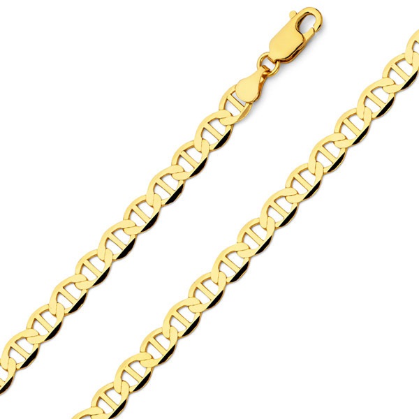 5.5mm 14K Yellow Gold Men's Flat Mariner Chain Necklace 20-24in