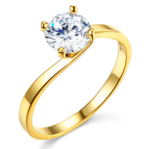 Bypass 1-CT Round-Cut CZ Engagement Ring Solitaire in 14K Yellow Gold