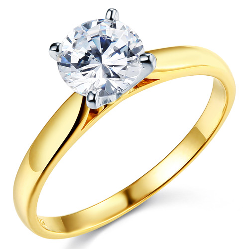 Cathedral Solitaire 1-CT Round-Cut CZ Engagement Ring in 14K Yellow Gold