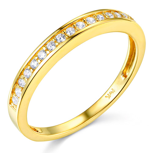 17-Stone Pave-Set Round-Cut CZ Wedding Band in 14K Yellow Gold 0.2ctw