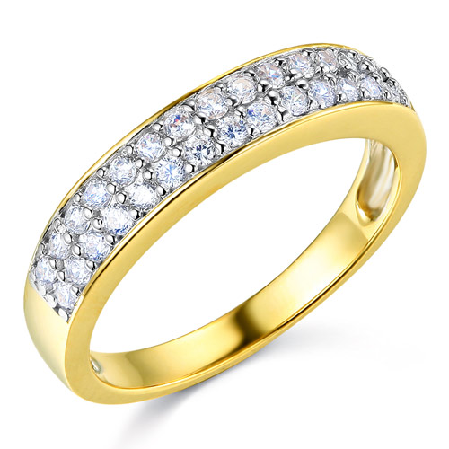 Two-Row Pave Round CZ Wedding Band in Two-Tone 14K Yellow Gold 0.45ctw