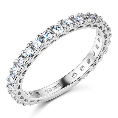 2.5mm Scallop Round-Cut CZ Eternity Ring Wedding Band in 14K White Gold 0.75ctw