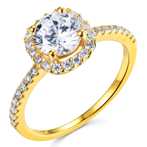 Square Halo 1.25CT Round-Cut CZ Engagement Ring in 14K Yellow Gold