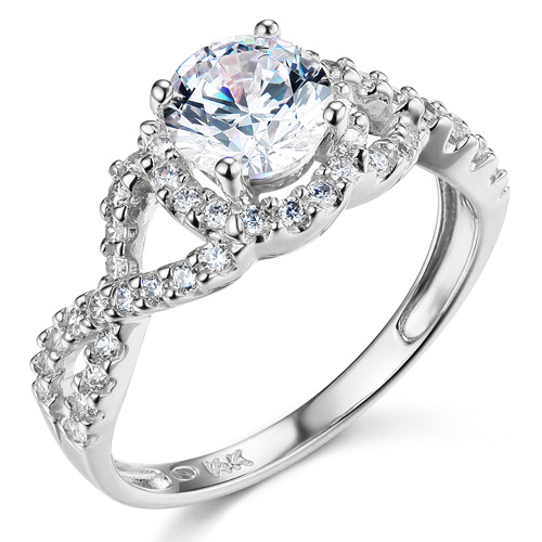 Woven 1.25CT Round-Cut Halo CZ Engagement Ring in 14K White Gold