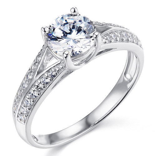 Split Shank Knife-Edge 1-CT Round CZ Engagement Ring in Sterling Silver (Rhodium)