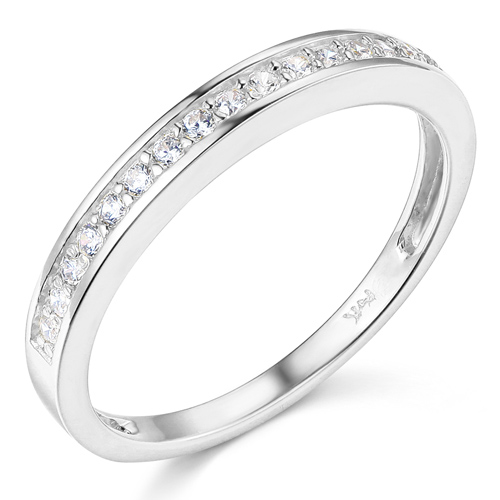 2.6mm Pave Round CZ Wedding Band in Sterling Silver (Rhodium)