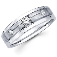 Three Stone 14K White Gold Diamond Wedding Ring