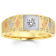 Tri Color 14K Gold Diamond Wedding Band
