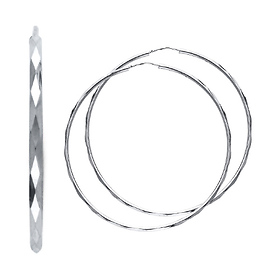 Faceted Endless Large Hoop Earrings - 14K White Gold 1.5mm x 1.8 inch