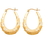 14K Yellow Gold Brushed Ribbon Crescent Hoop Earrings - Medium