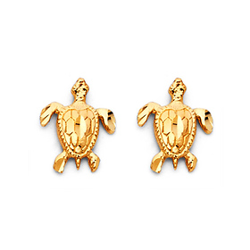 Swimming Turtle Stud Earrings in 14K Yellow Gold