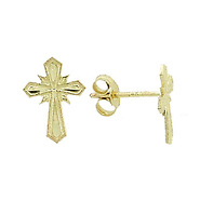 14K Yellow Gold Sunburst Cross Stud Earrings