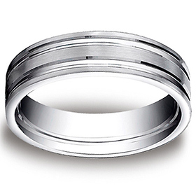 6mm Flat Striped Comfort-Fit 14K White Gold Benchmark Wedding Ring