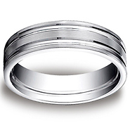 6mm Flat Striped Comfort-Fit 14K White Gold Benchmark Wedding Ring