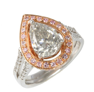 Fancy Light Gray Pear Shape Diamond Ring with Pink Diamonds
