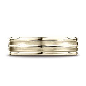 6mm Designer Ridged 14K Yellow Gold Men's Benchmark Ring Wedding Band