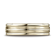 6mm Designer Ridged 14K Yellow Gold Men's Benchmark Ring Wedding Band