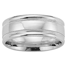 8mm 14K White Gold Flat Milgrain Wedding Band