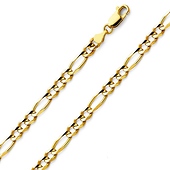 4mm 14K Yellow Gold Solid Figaro Link Chain Necklace 18-24in