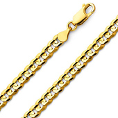 7mm 18K Yellow Gold Solid Men's Concave Curb Cuban Link Chain Necklace 24-30in