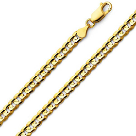 6mm 18K Yellow Gold Men's Concave Curb Cuban Link Chain Necklace