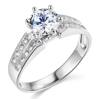 DONT OFFER 2-Row Side Pave & 1-CT Round-Cut CZ Engagement Ring in 14K White Gold