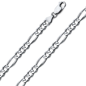 6mm 14K White Gold Solid Men's Figaro Link Chain Necklace 20-30in