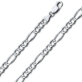 6mm 18K White Gold Solid Men's Figaro Link Chain Necklace 20-30in