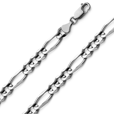 7mm 14K White Gold Solid Men's Figaro Link Chain Necklace 20-30in
