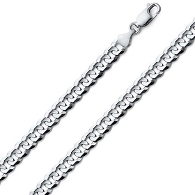 6mm 14K White Gold Men's Concave Curb Cuban Link Chain Necklace 18-30in