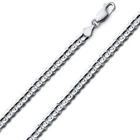 5mm 14K White Gold Solid Men's Concave Curb Cuban Link Chain Necklace 16-30in