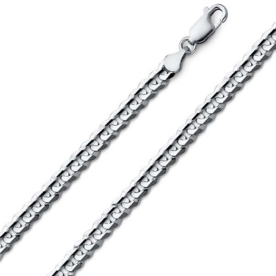 5mm 14K White Gold Solid Men's Concave Curb Cuban Link Chain Necklace 16-30in