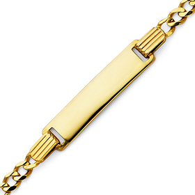 3mm 14K Yellow Gold Figaro Link Rectangle ID Bracelet - Children or Women