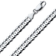 8mm 14K White Gold Men's Concave Curb Cuban Link Chain Necklace 18-30in