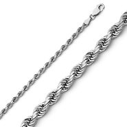 3mm 14K White Gold Solid Diamond-Cut Rope Chain Necklace 16-30in