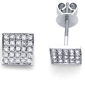  14K White Gold Square Block Diamond Stud Earrings 11mm x 11mm
