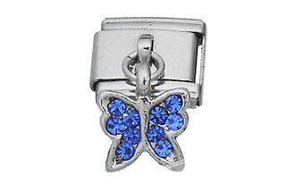 Dangle Butterfly Dark Blue CZ Italian Charm