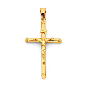 Medium Rod Crucifix Pendant in 14K Yellow Gold - Classic